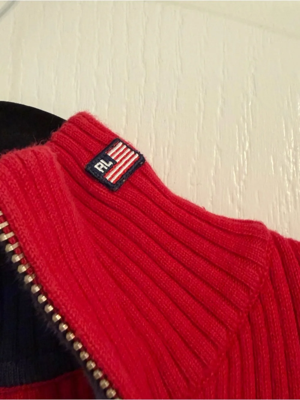 Vintage Ralph Lauren Polo Red Ribbed Quarter-Zip Sweater Top Sz M - Picture 3 of 7